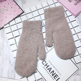 Double-layer rabbit hair gloves female winter Korean version of solid color all fingers  winter women gloves  girls mittens