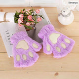 New Women Cute Cat Claw Paw Plush Mittens Warm Soft Plush Short Fingerless Fluffy Bear Cat Gloves Costume Half Finger Party Gift