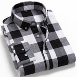 Men's Fashion 100% Cotton Brushed Flannel Shirts Single Pocket Long Sleeve Slim-fit Youthful Soft Casual Plaid Checkered Shirt