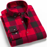 Men's Fashion 100% Cotton Brushed Flannel Shirts Single Pocket Long Sleeve Slim-fit Youthful Soft Casual Plaid Checkered Shirt