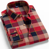 Men's Fashion 100% Cotton Brushed Flannel Shirts Single Pocket Long Sleeve Slim-fit Youthful Soft Casual Plaid Checkered Shirt